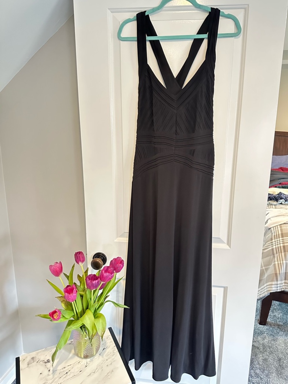 Calvin Klein Black Textured Maxi Dress - Cross Back Bandage Bodice